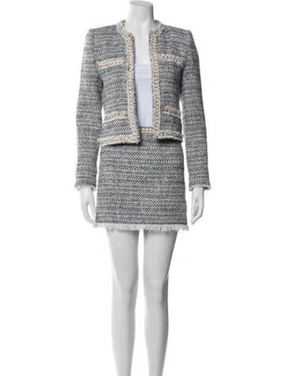 Pre-owned Generation Love Tweed Pattern Glitter Accents Skirt Suit In Silver