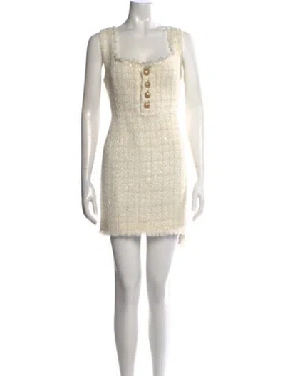 Pre-owned Generation Love Tweed Pattern Mini Dress In White