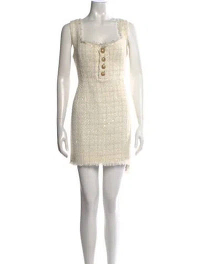 Pre-owned Generation Love Tweed Pattern Mini Dress In White