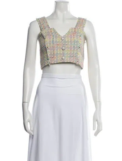 Pre-owned Generation Love Tweed Pattern V-neck Crop Top In Green
