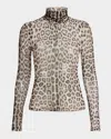 GENERATION LOVE TYLA LEOPARD MESH TURTLENECK TOP
