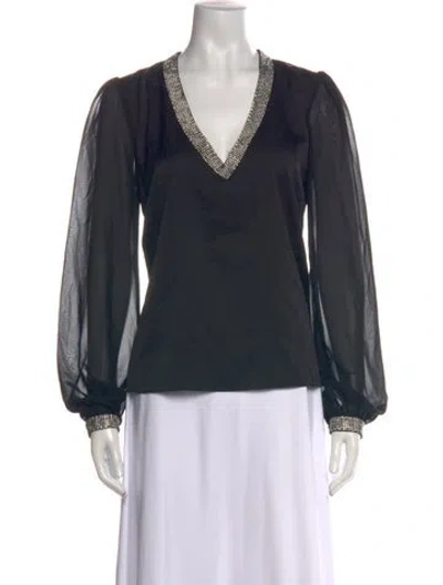 Pre-owned Generation Love V-neck Long Sleeve Blouse In Black