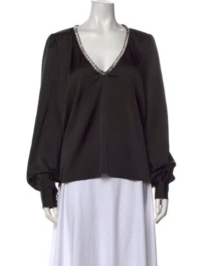 Pre-owned Generation Love V-neck Long Sleeve Blouse In Black