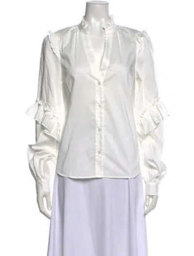 Pre-owned Generation Love V-neck Long Sleeve Button-up Top In White