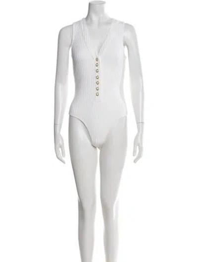 Pre-owned Generation Love V-neck Sleeveless Bodysuit In White