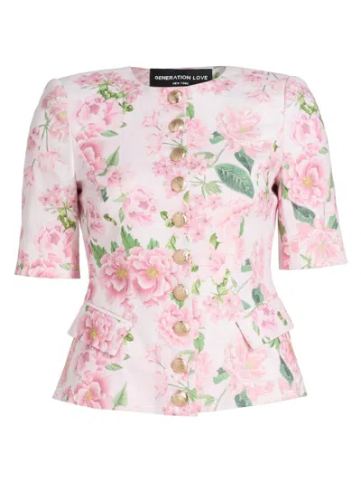 Generation Love Women's Adriana Floral Linen Jacket