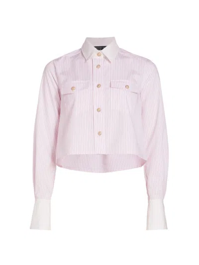 Generation Love Women's Aliana Pinstriped Crop Shirt In White Pink