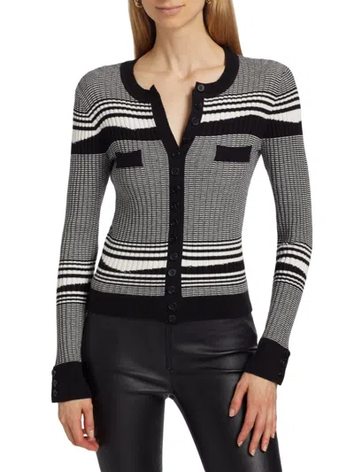 Generation Love Women's Beatrix Striped Rib-knit Cardigan In Black