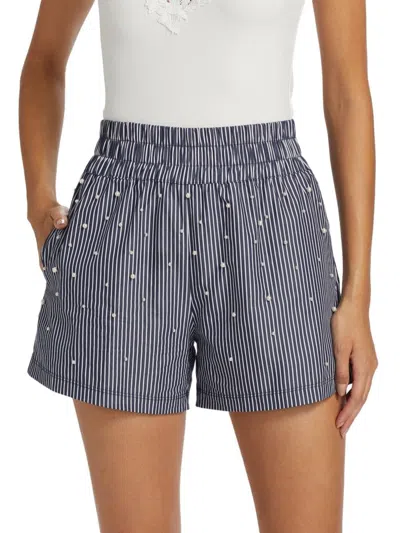 Generation Love Women's Betty Pearl-embellished Pinstriped Cotton Shorts In Blue