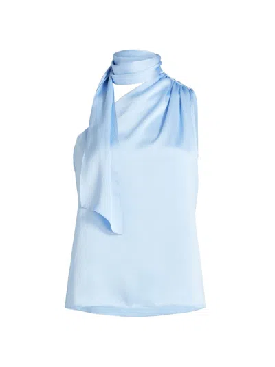 Generation Love Caliope Hammered Satin Scarf Blouse In Blue