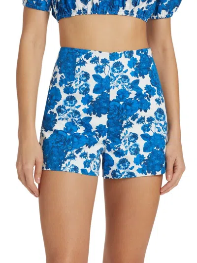 Generation Love Women's Danny Floral Cotton High-waisted Shorts In Blue Floral Fantasy