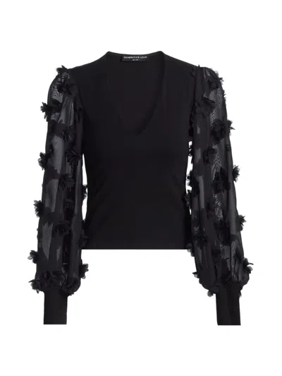 Generation Love Women's Darla Floral Appliqué Long-sleeve Top In Black