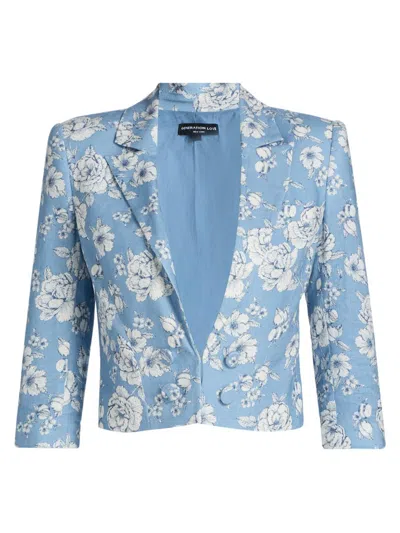 Generation Love Emmeline Cropped Linen Blazer In Blue