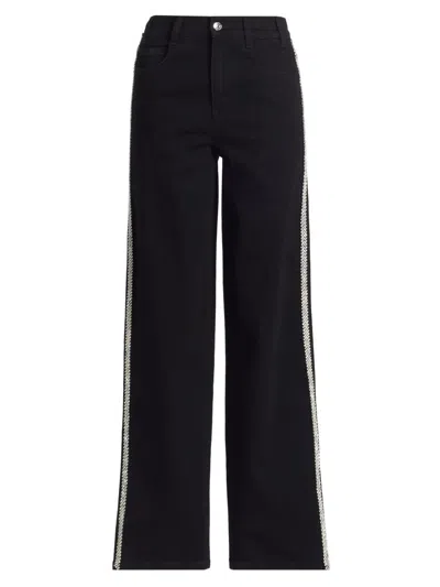 Generation Love Women's Erika Crystal-embellished High-rise Wide Leg Jeans In Black
