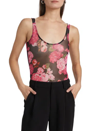 Generation Love Women's Gigi Floral-mesh Scoopneck Bodysuit In Brown