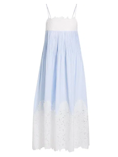 Generation Love Women's Juniper Lace-trimmed Seersucker Midi-dress In Blue