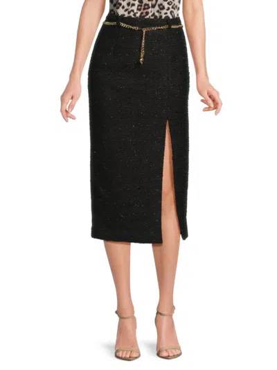 Generation Love Women's Kiva Chain-belted Tweed Midi-skirt In Black