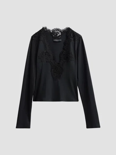 Generation Love Women's Lady Lace Ribbed Top In Black