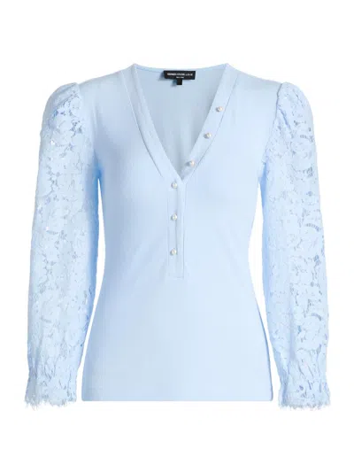 Generation Love Women's Mckenna Puff-sleeve Lace Henley In Blue
