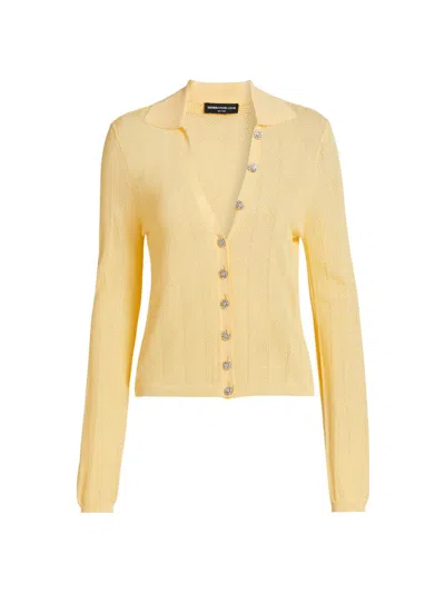 Generation Love Women's Megan Pointelle-knit V-neck Cardigan In Yellow