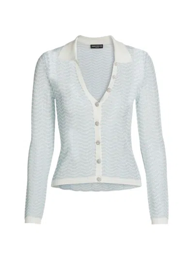 Generation Love Women's Meghan Pointelle Open-knit Cardigan In Metallic Aqua White