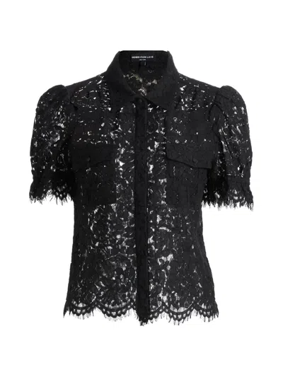Generation Love Women's Mina Lace Button-front Top In Black