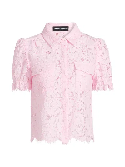 Generation Love Women's Mina Lace Button-front Top In Pink