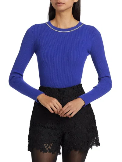 Generation Love Women's Odette Crystal-embellished Rib-knit Sweater In Blue