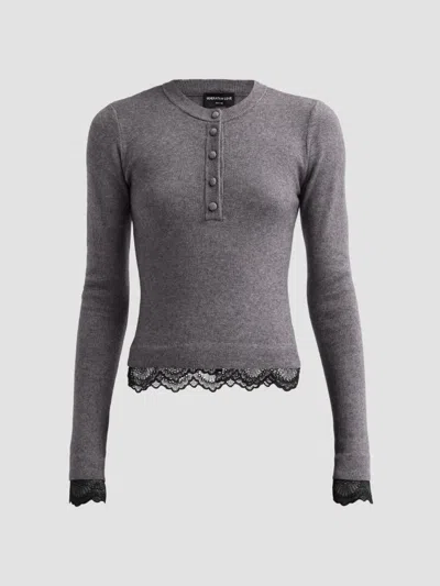 Generation Love Women's Olivia Lace-trim Henley Sweater In Heather Charcoal Black