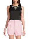Generation Love Women's Opal Crystal Embellished Satin Top In Black