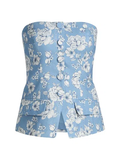 Generation Love Women's Quinn Floral Linen Bustier In Blue
