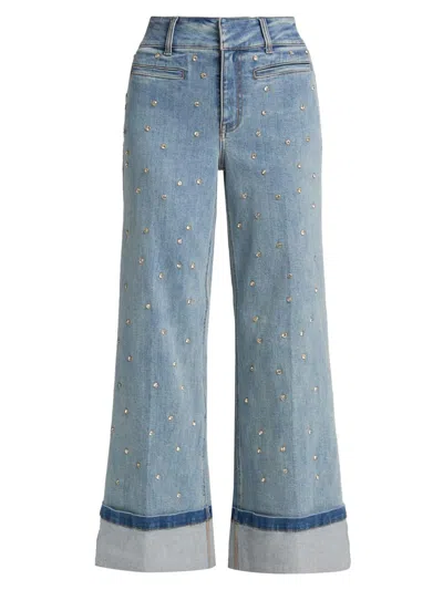 Generation Love Women's Raquel Crystal Stud High-rise Wide-leg Jeans
