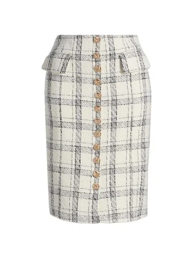 Generation Love Women's Riley Windowpane Metallic-tweed Knee-length Skirt In Neutral