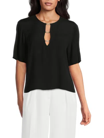 Generation Love Women's Romano Keyhole Hardware Short-sleeve Top In Black