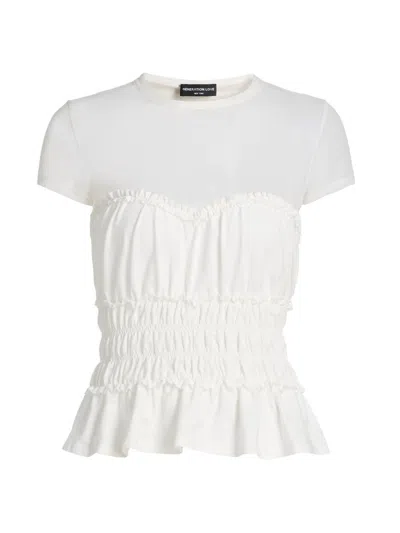 Generation Love Women's Sigrid Mesh-trim Peplum Top In White
