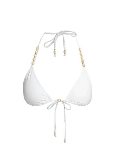 Generation Love Women's Tiff Imitation-pearl Trimmed Triangle Bikini Top In White