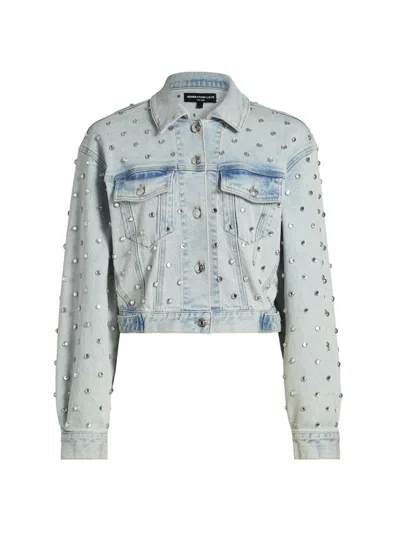 Generation Love Women's Toddie Crystal Stretch-denim Crop Jacket In Blue