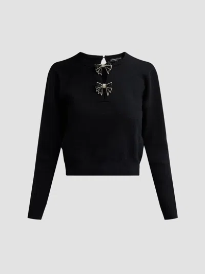 Generation Love Women's Yulia Embellished Bow Crewneck Sweater In Black
