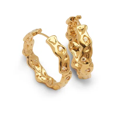 Generazione Zordan Women's Big Circular Hoops Gold Textured Style Earrings With Zirconia In Gray