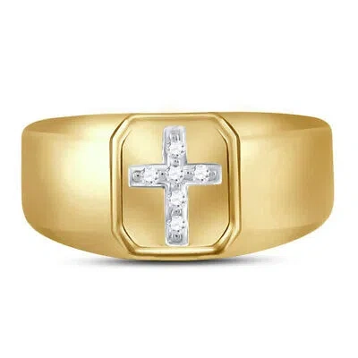Pre-owned Generic 10kt Yellow Gold Mens Round Diamond Cross Band Ring 1/20 Cttw