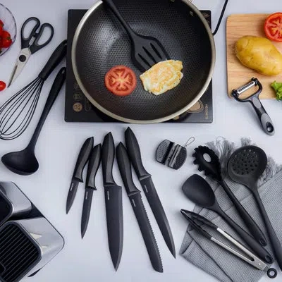 Generic 17 Pcs Silicone Cooking Utensil Set, Kitchen Utensils Set And Knife Set, Black