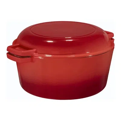 Generic 2-in-1, 5 Quart Enamel Cast Iron Dutch Oven With Handle, 5 Qt Grey Cast Iron Skillet In Red