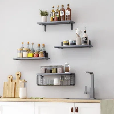 Generic 4+1 Tier Bathroom Shelves, Floating Shelves Rustic Wood Wall Mounted Shelf In Dark Brown,black