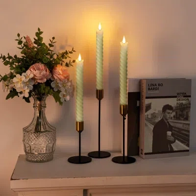 Generic 6 Piece Real Wax Led Flameless Taper Candle Set In Ivory Spiral