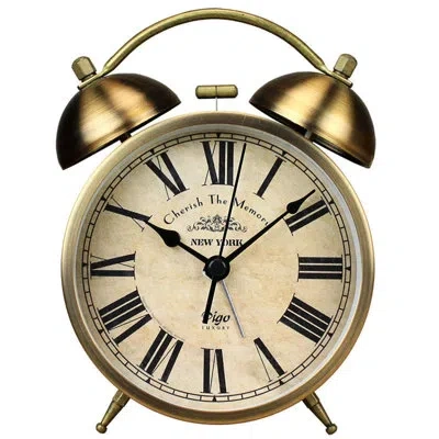 Generic Analog Metal Quartz Alarm Tabletop Clock In Brass