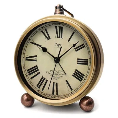 Generic Analog Metal Quartz Alarm Tabletop Clock In Brass