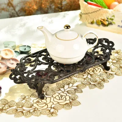 Generic Cast Iron Teapot Warmer Dish Cups Heater Pot Trivet In Black
