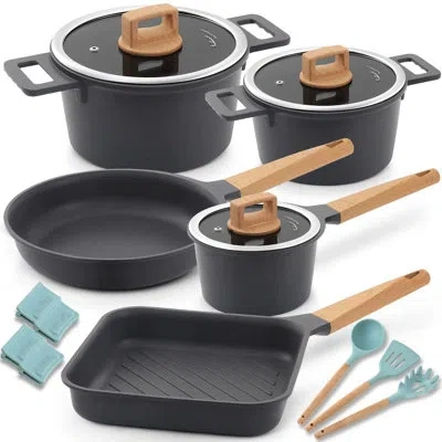 Generic Cookware Set Nonstick 100% Pfoa Free Induction Pots And Pans Set With Cooking Utensil In Gray