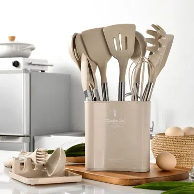 Generic Silicone Cooking Utensil Kitchen Utensils Set, 13 Pieces Silicone Kitchen Utensil Stainless Silicone In Khaki