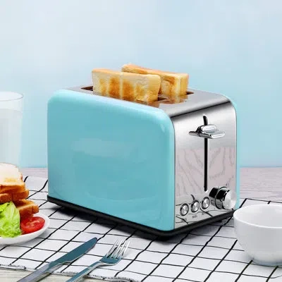 Generic Toaster 2 Slice, Retro Small Toaster With Bagel In Blue